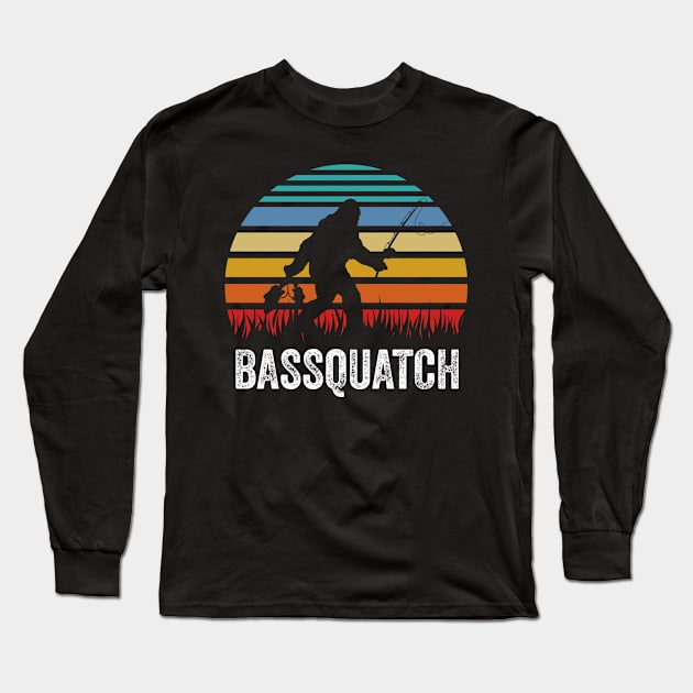 Bassquatch Bass Fishing Sasquatch Vintage Gift Long Sleeve T-Shirt by swissles